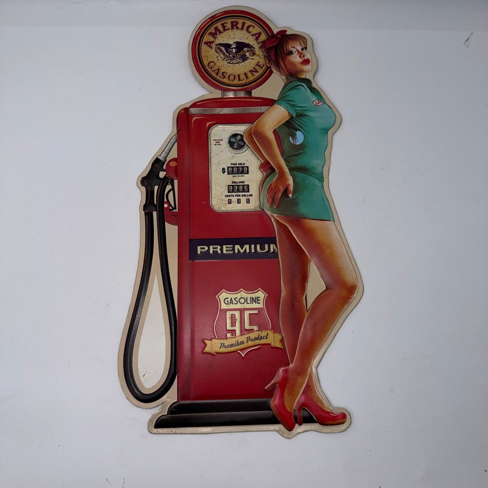 Sign of the Times 12"x22" Vintage Pinup Girl American Gasoline Retro Metal Sign